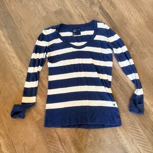 American Eagle Outfitters Navy and Cream Striped Sweater